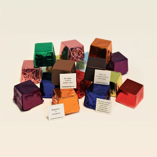 cubed truffle, cubze, happiness, colorful, milk chocolate, dark chocolate